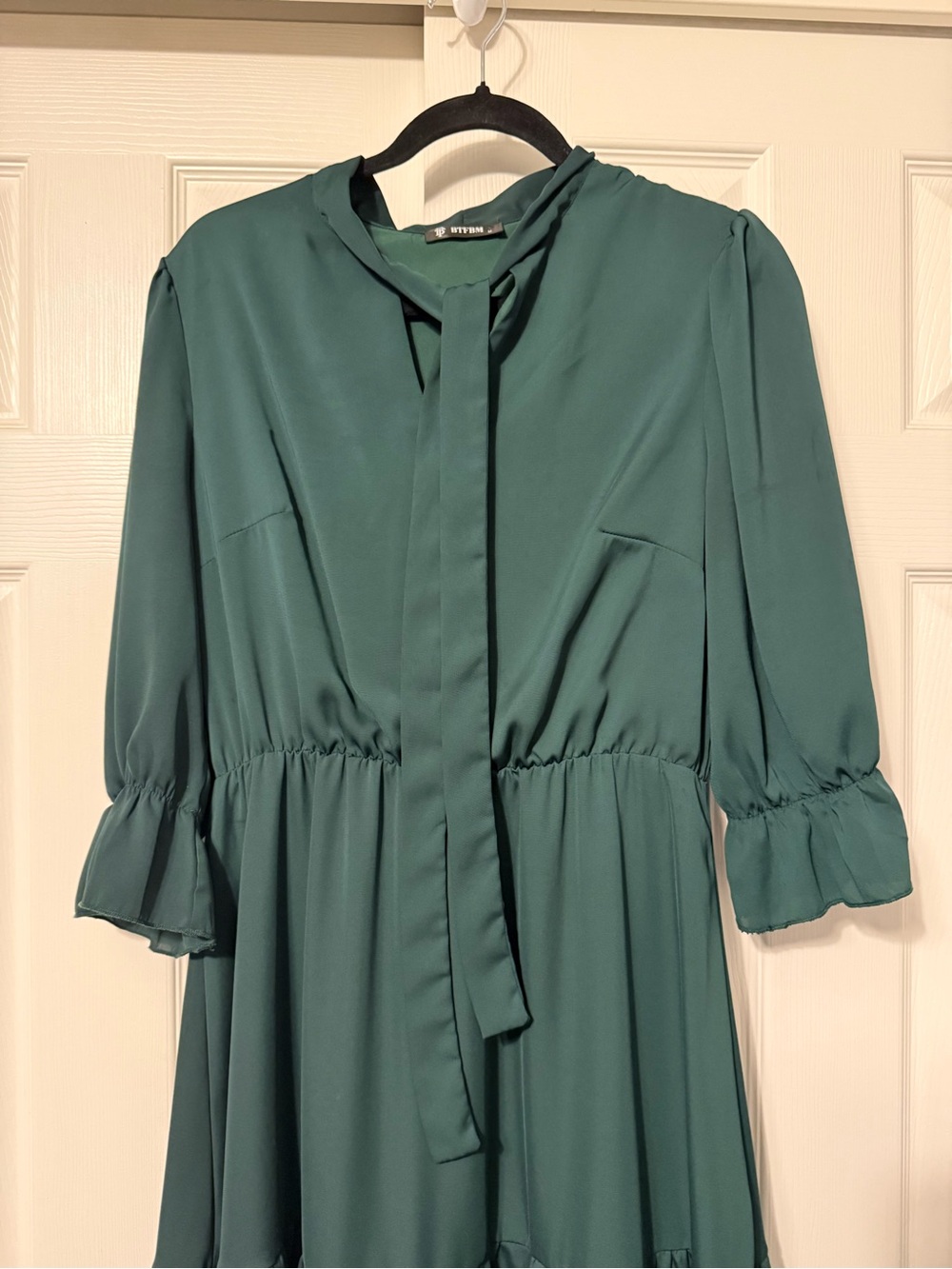 Women's Deep Teal Tiered Maxi Dress with Tie Neck - Picture 3 of 8